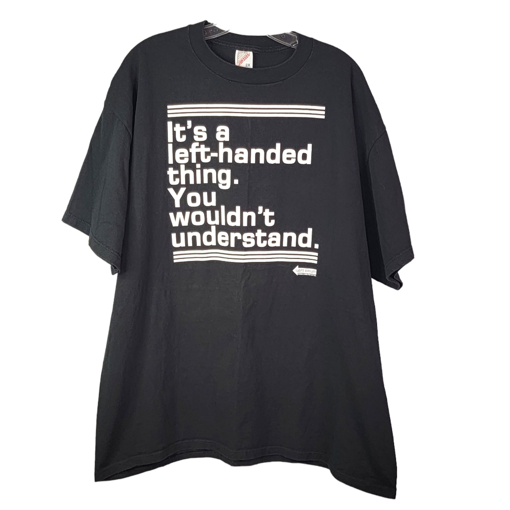 Left Handed Persons Graphic Gag Bold Print Vintage 90's Y2K Black T-Shit XXL